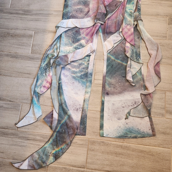 PrettyLittleThing PLT beach pants 6 green purple ruffles sheer wide leg swim new - Picture 8 of 10